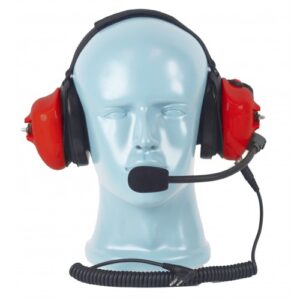 PTT on Dual Muff Headset - Noise Cancelling Boom Mic - Red (HS4R)