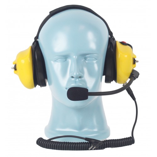 PTT on Dual Muff Headset – Noise Cancelling Boom Mic – Yellow – David Clark Pinout (HS4Y-DC)